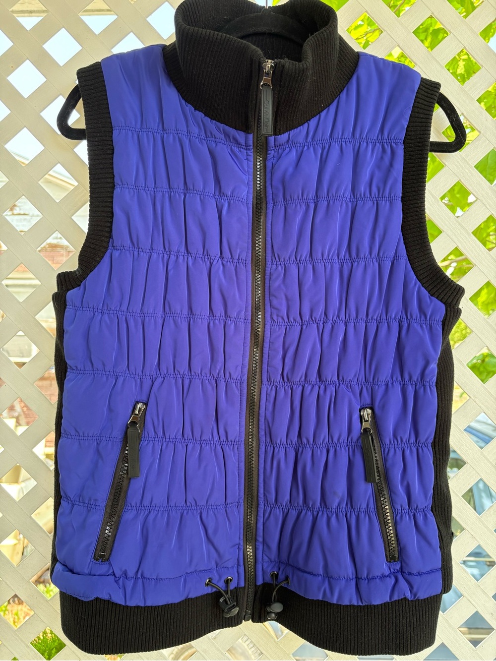 Calvin Klein Quilted Sleeveless Vest in Royal Blue with Black Trim